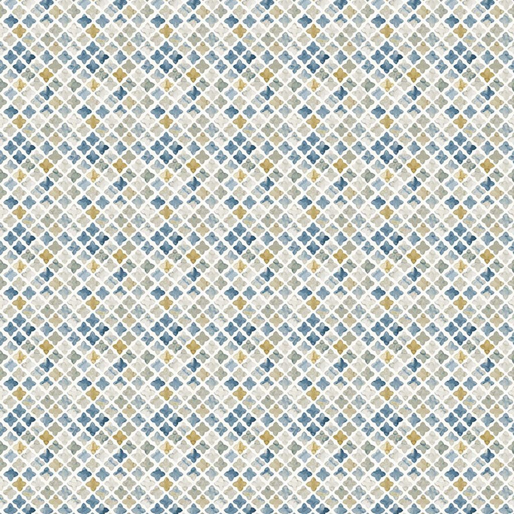 Kew Medallion Misty Blue by RM CoCo Fabric Suitemates 100% Polyester See Sample 0 Horizontal: 9.6 and Vertical: 7.87 55 - Fabric Carolina -