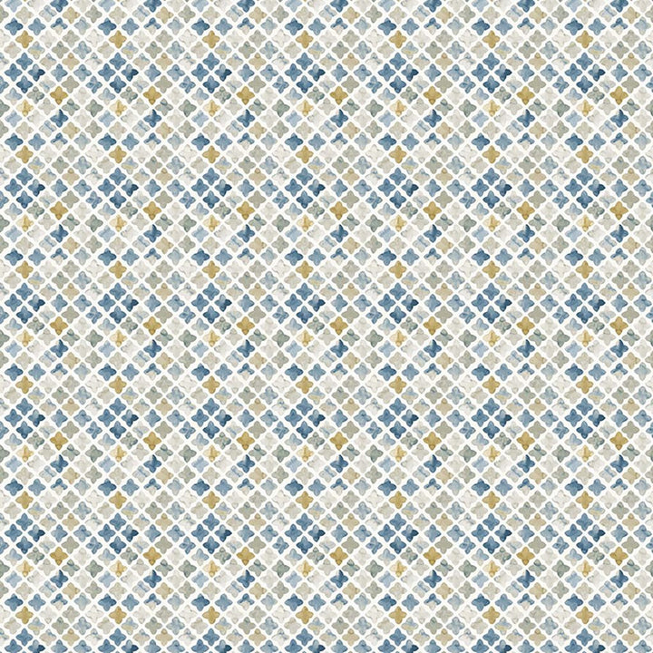 Kew Medallion Misty Blue by RM CoCo Fabric Suitemates 100% Polyester See Sample 0 Horizontal: 9.6 and Vertical: 7.87 55 - Fabric Carolina -