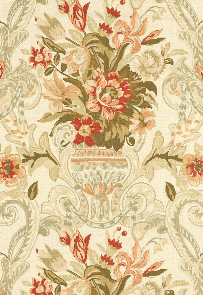 Aylesbury Vase Coral 173840 by Schumacher Designer Fabric Classic-Prints 100% Linen - Horizontal: 27 and Vertical: 27 54 - Swanky Fabrics -