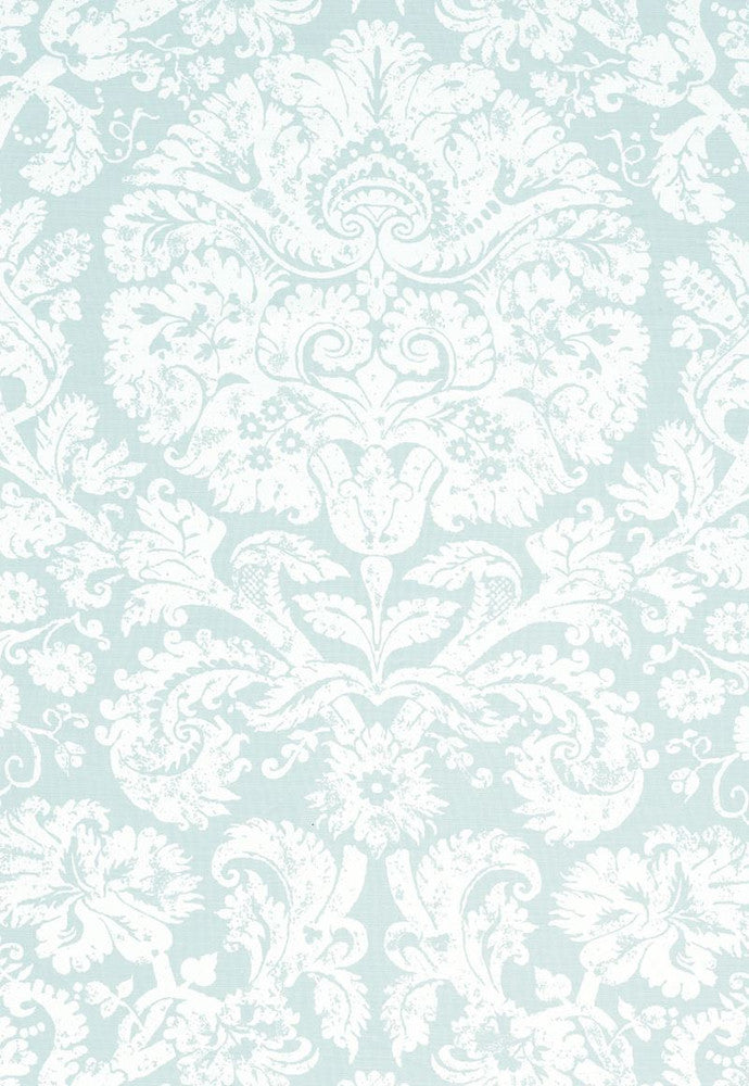 Barresa Damask Aqua 174132 by Schumacher Fabric Classic-Prints 55% Linen, 45% Cotton - Horizontal: 27 and Vertical: 36 54 - Fabric Carolina -