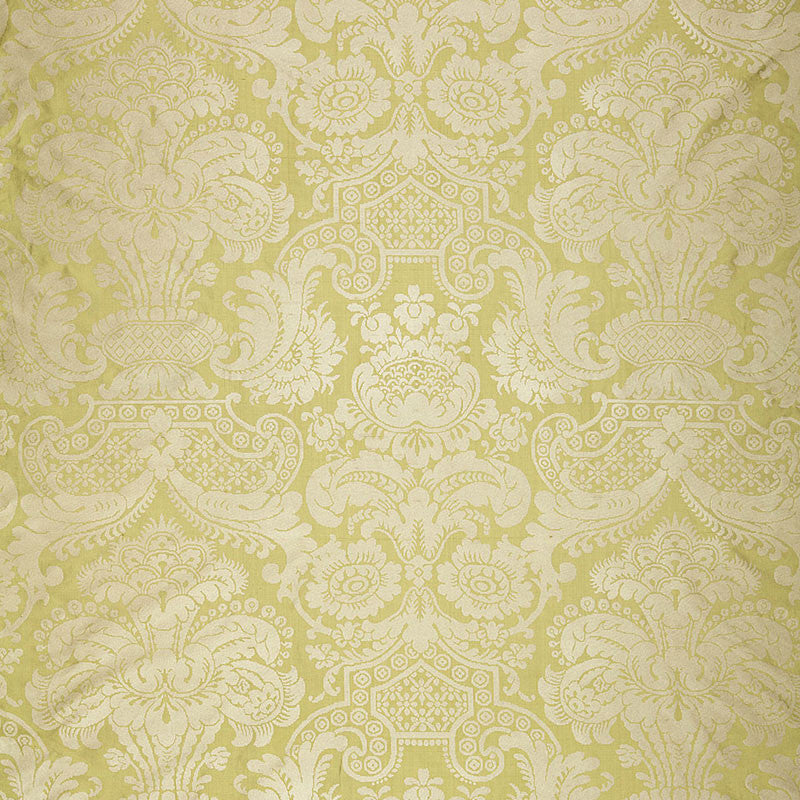 Padova Damask Print Celadon 174421 by Schumacher Fabric Schumacher Fabric Padova Damask Print Celadon 174421Fabric SILK 100% INDIA </p><p>Repeat: H: HORZ. 26" (66CM), V: VERT. 24 1/2" (62CM) 50.875 - Fabric Carolina -