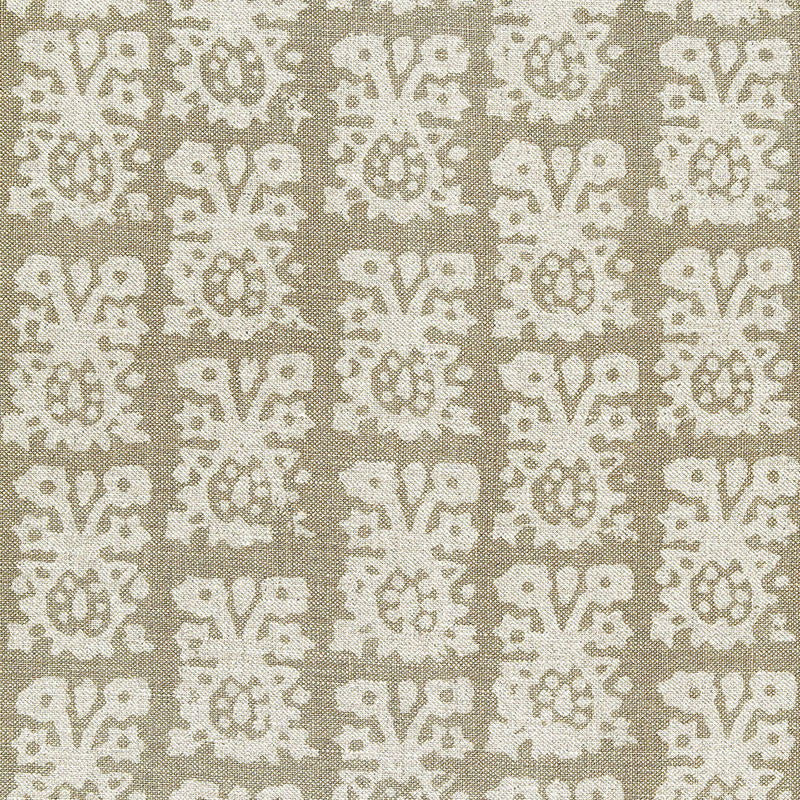 Jakarta Linen Print Greige 174631 by Schumacher Designer Fabric AU NATUREL See Sample THAILAND . </p><p>Repeat: Horizontal: 26 1/2" (67CM) and Vertical: 23 1/2" (60CM) 53" WIDE (135CM) - Swanky Fabrics -