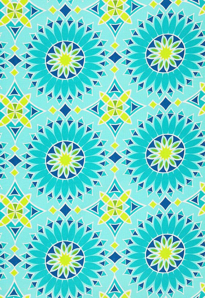 Soleil L.A. Print Aqua 174730 by Schumacher Fabric Trina-Turk 100% Acrylic - Horizontal: 13.5 and Vertical: 13.5 54 - Fabric Carolina -