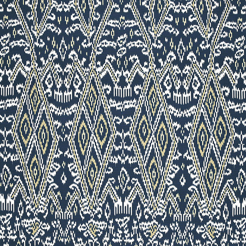 Maya Ikat Print Indigo 174752 by Schumacher Designer Fabric AU NATUREL See Sample ITALY . </p><p>Repeat: Horizontal: 13 1/4" (34CM) and Vertical: 34 3/4" (88CM) 53" WIDE (135CM) - Swanky Fabrics -
