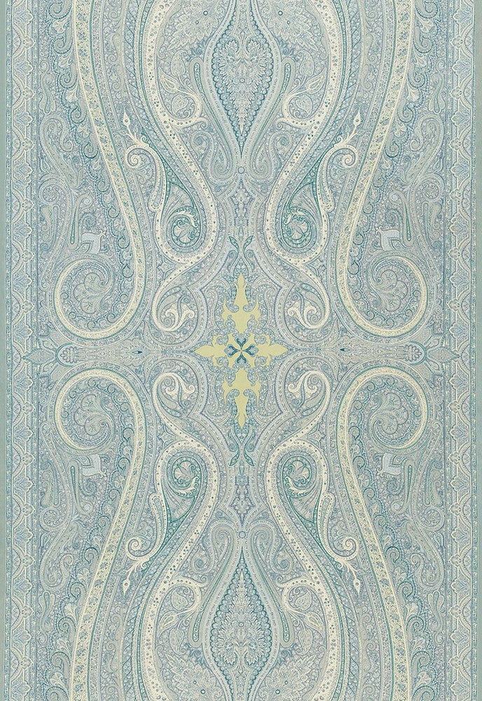 Pasha Paisley Sky 174802 by Schumacher Fabric Martyn-Lawrence-Bullard 100% Wool - Horizontal: 52.5 and Vertical: 96 52.5 - Fabric Carolina -