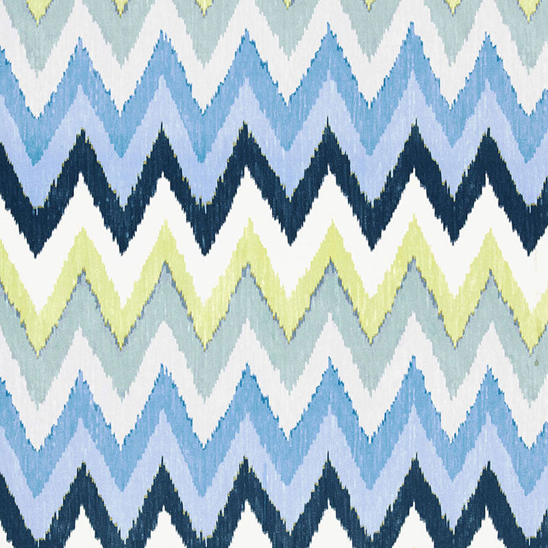 Adras Ikat Print Sky 174822 by Schumacher Designer Fabric OTTOMAN CHIC COTTON 100% UNITED KINGDOM </p><p>Repeat: Horizontal: 27" (69CM) and Vertical: 18 1/2" (47CM) 54 - Swanky Fabrics -