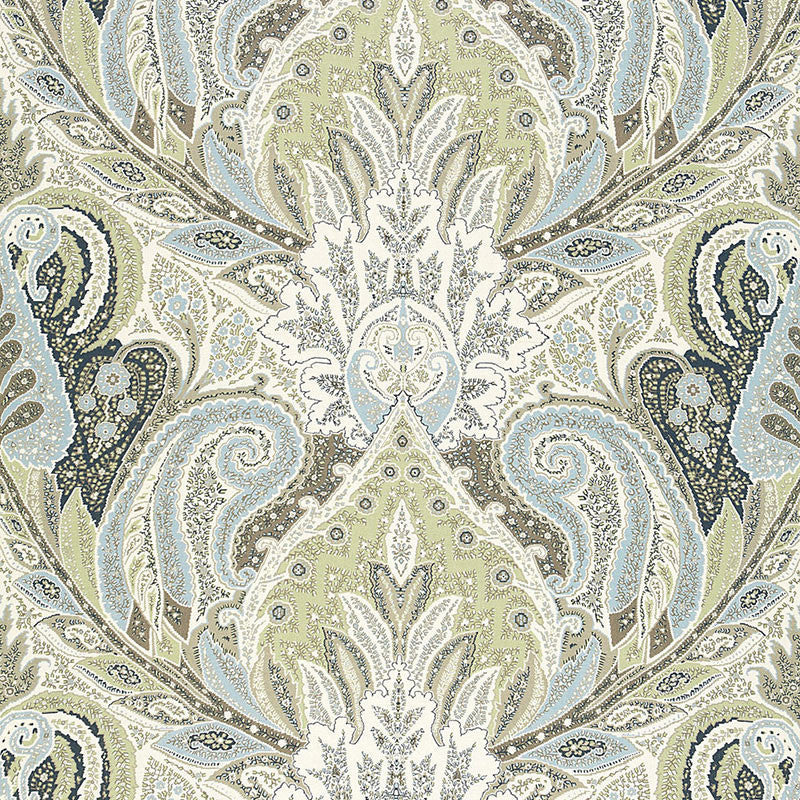 Cambay Paisley Print Oyster 174882 by Schumacher Designer Fabric OTTOMAN CHIC LINEN 100% UNITED KINGDOM </p><p>Repeat: Horizontal: 54 1/2" (138CM) and Vertical: 33 3/4" (86CM) 54.5 - Swanky Fabrics -