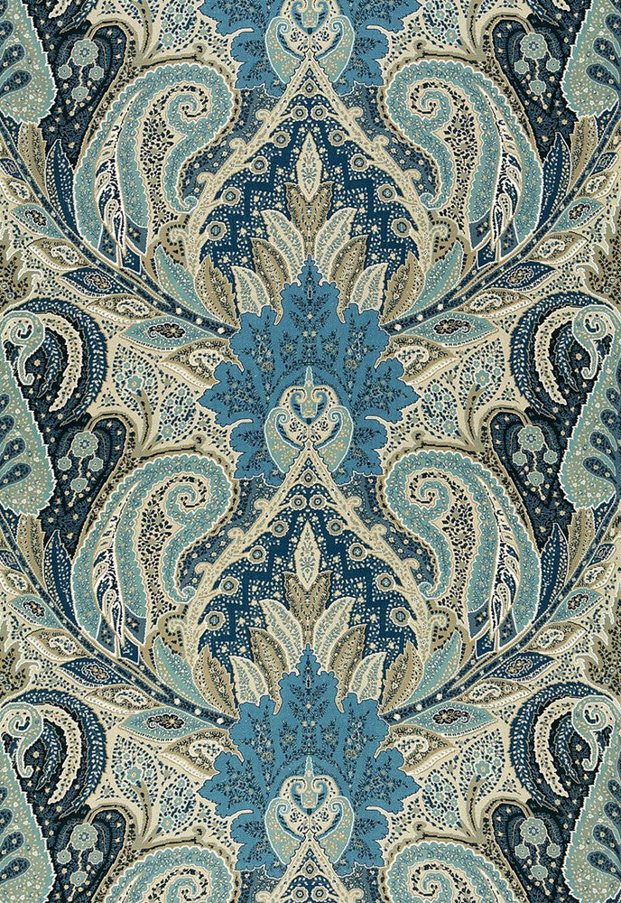 Cambay Paisley Print Azure 174883 by Schumacher Designer Fabric COLLECTION-NAME-TBA-174880 100% Linen - Horizontal: 54.5 and Vertical: 33.75 54.5 - Swanky Fabrics -