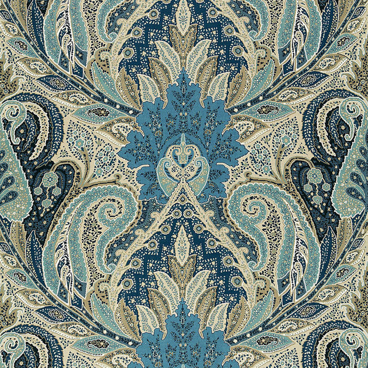 Cambay Paisley Print Azure 174883 by Schumacher Designer Fabric CLASSIC PRINTS See Sample UNITED KINGDOM HEAVY DUTY </p><p>Repeat: Horizontal: 54 1/2" (138CM) and Vertical: 33 3/4" (86CM) 54 1/2" WIDE (138CM) - Swanky Fabrics -