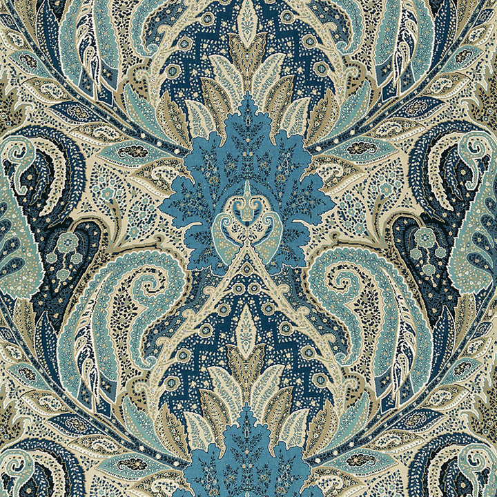 Cambay Paisley Print Azure 174883 by Schumacher Fabric OTTOMAN CHIC LINEN 100% UNITED KINGDOM </p><p>Repeat: Horizontal: 54 1/2" (138CM) and Vertical: 33 3/4" (86CM) 54.5 - Fabric Carolina -
