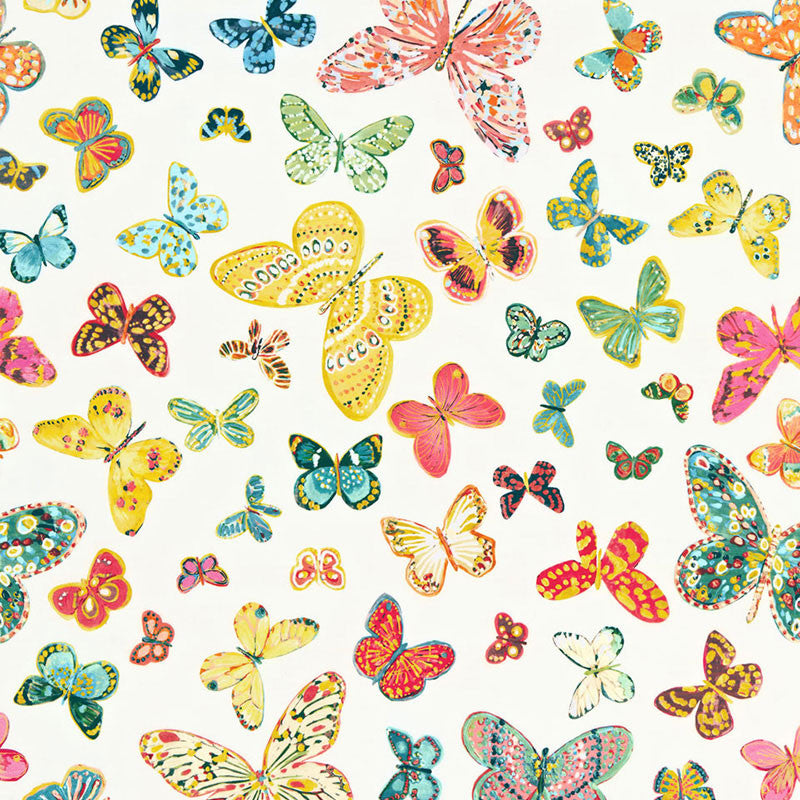 Butterfly Multi 174900 by Schumacher Designer Fabric FLIGHT OF FANCY COTTON 100% UNITED KINGDOM </p><p>Repeat: Horizontal: 27" (69CM) and Vertical: 32" (81CM) 54 - Swanky Fabrics -