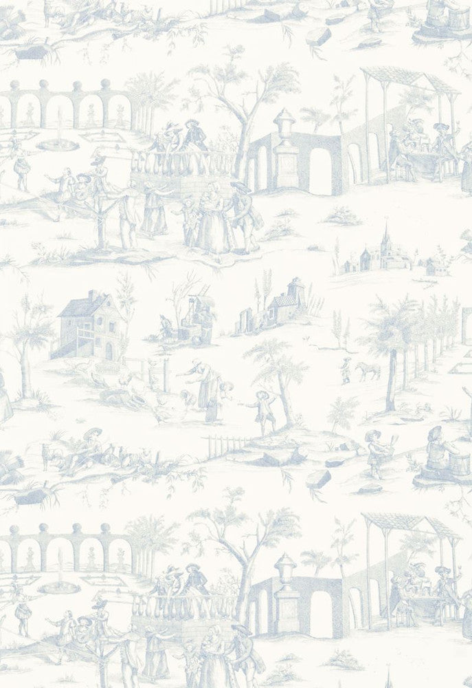 Siena Toile Delft 175170 by Schumacher Designer Fabric Palazzo 100% Linen - Horizontal: 26.25 and Vertical: 24.5 52.5 - Swanky Fabrics -