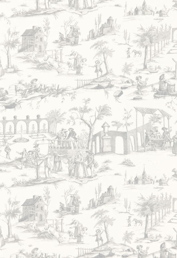 Siena Toile Pewter 175171 by Schumacher Fabric Palazzo 100% Linen - Horizontal: 26.25 and Vertical: 24.5 52.5 - Fabric Carolina -