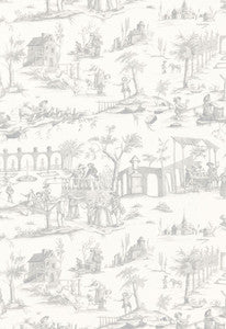 Siena Toile Pewter 175171 by Schumacher Fabric