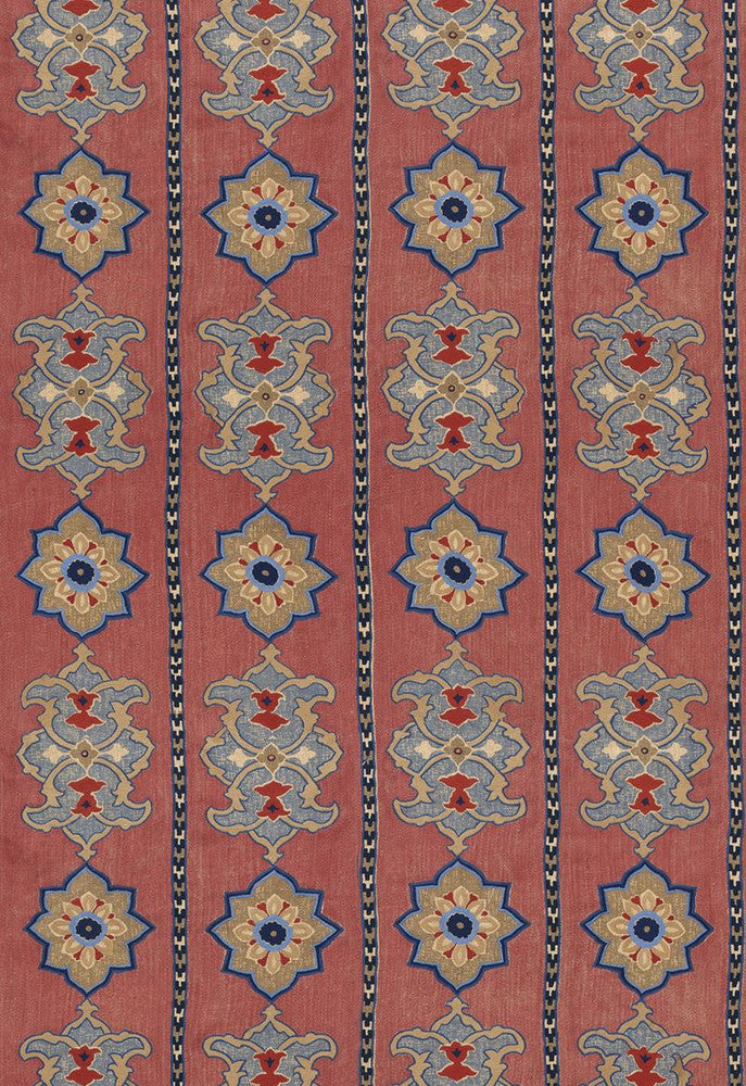 Temara Embroidered Print Pomegranate 175180 by Schumacher Fabric Classic-Prints 48% Linen, 29% Jute, 23% Polyester Martindale 29,000 Horizontal: 13 and Vertical: 25 52 - Fabric Carolina -