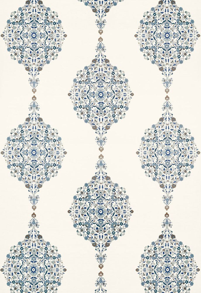 Mehndi Linen Print Indigo 175321 by Schumacher Fabric Au-Naturel 50% Cotton, 50% Jute - Horizontal: 17.5 and Vertical: 31 52.5 - Fabric Carolina -