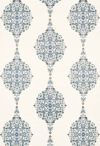 Mehndi Linen Print Indigo 175321 by Schumacher Fabric
