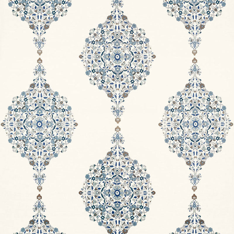 Mehndi Linen Print Indigo 175321 by Schumacher Designer Fabric AU NATUREL 2 See Sample INDIA . </p><p>Repeat: Horizontal: 17 1/2" (44CM) and Vertical: 31" (79CM) 52 1/2" WIDE (133CM) - Swanky Fabrics -