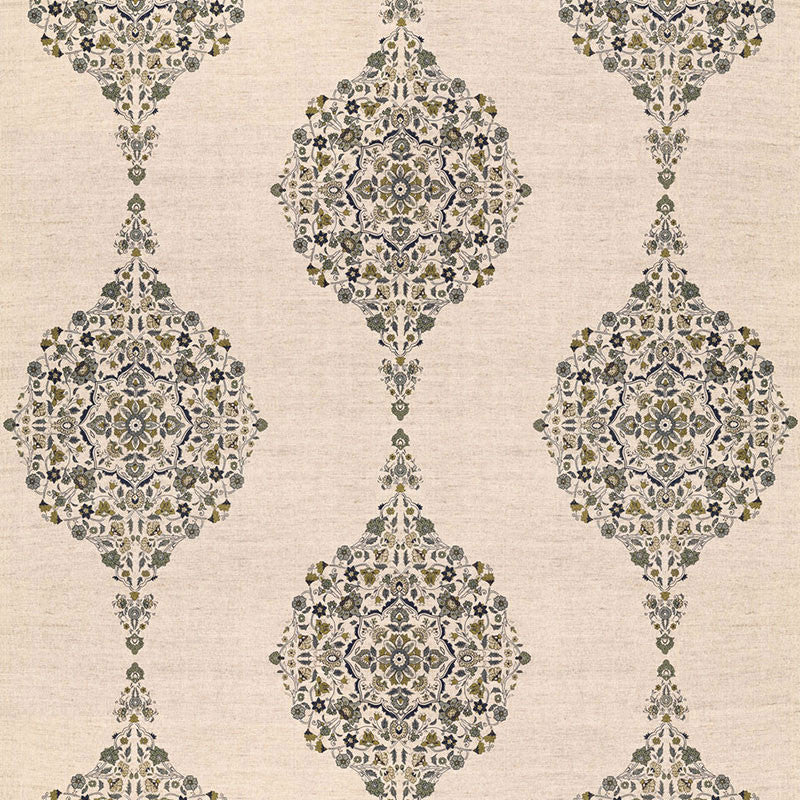 Mehndi Linen Print Smoke 175322 by Schumacher Fabric AU NATUREL 2 See Sample INDIA . </p><p>Repeat: Horizontal: 17 1/2" (44CM) and Vertical: 31" (79CM) 52 1/2" WIDE (133CM) - Fabric Carolina -