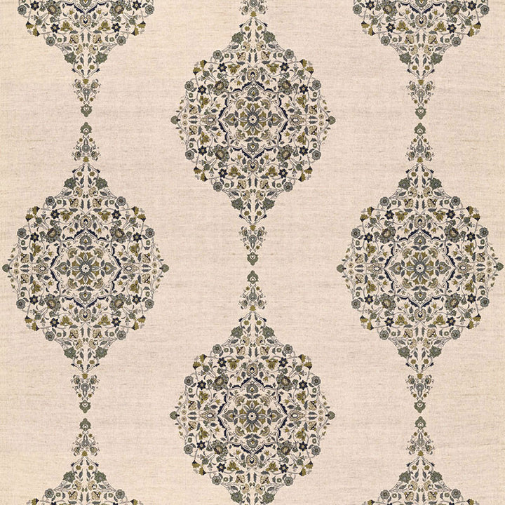 Mehndi Linen Print Smoke 175322 by Schumacher Fabric AU NATUREL 2 See Sample INDIA . </p><p>Repeat: Horizontal: 17 1/2" (44CM) and Vertical: 31" (79CM) 52 1/2" WIDE (133CM) - Fabric Carolina -