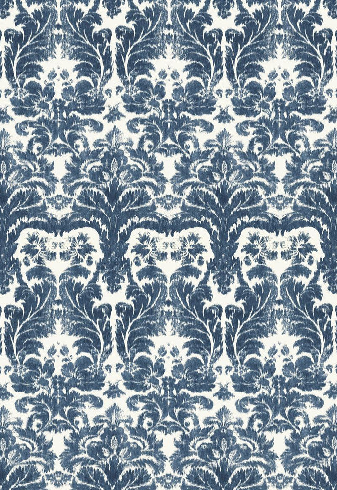 Aurora Damask Indigo 175342 by Schumacher Fabric Au-Naturel 100% Linen - Horizontal: 17.75 and Vertical: 45.75 54 - Fabric Carolina -