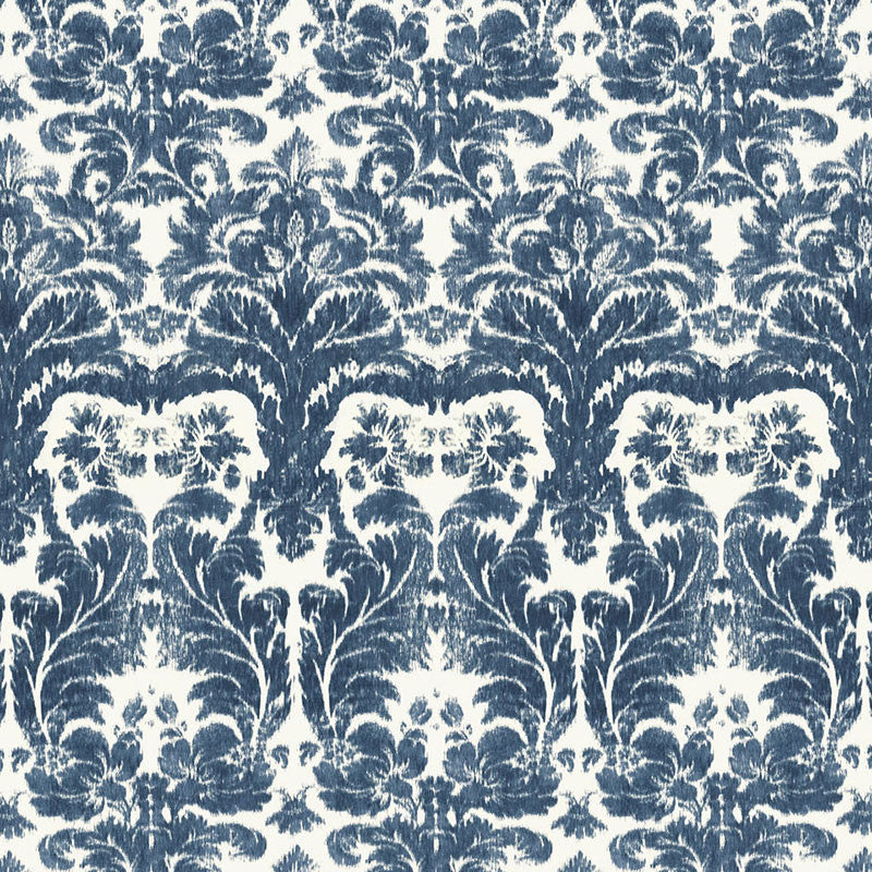 Aurora Damask Indigo 175342 by Schumacher Fabric AU NATUREL 2 LINEN 100% ITALY </p><p>Repeat: Horizontal: 17 3/4" (45CM) and Vertical: 45 3/4" (116CM) 54 - Fabric Carolina -