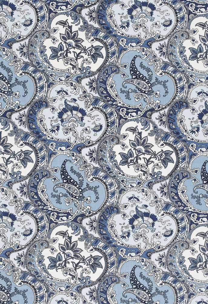 Pickfair Paisley Pacific 175553 by Schumacher Designer Fabric Timothy-Corrigan 100% Linen - Horizontal: 8.75 and Vertical: 26.25 52.5 - Swanky Fabrics -