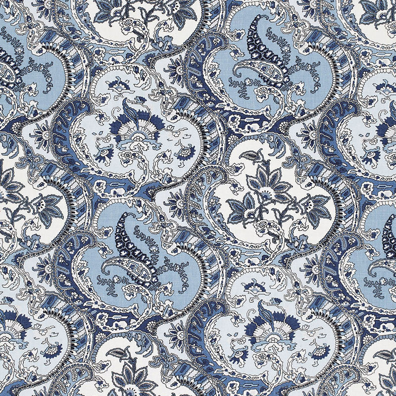 Pickfair Paisley Pacific 175553 by Schumacher Designer Fabric TIMOTHY CORRIGAN LINEN 100% THAILAND </p><p>Repeat: Horizontal: 8 3/4" (22CM) and Vertical: 26 1/4" (67CM) 52.5 - Swanky Fabrics -