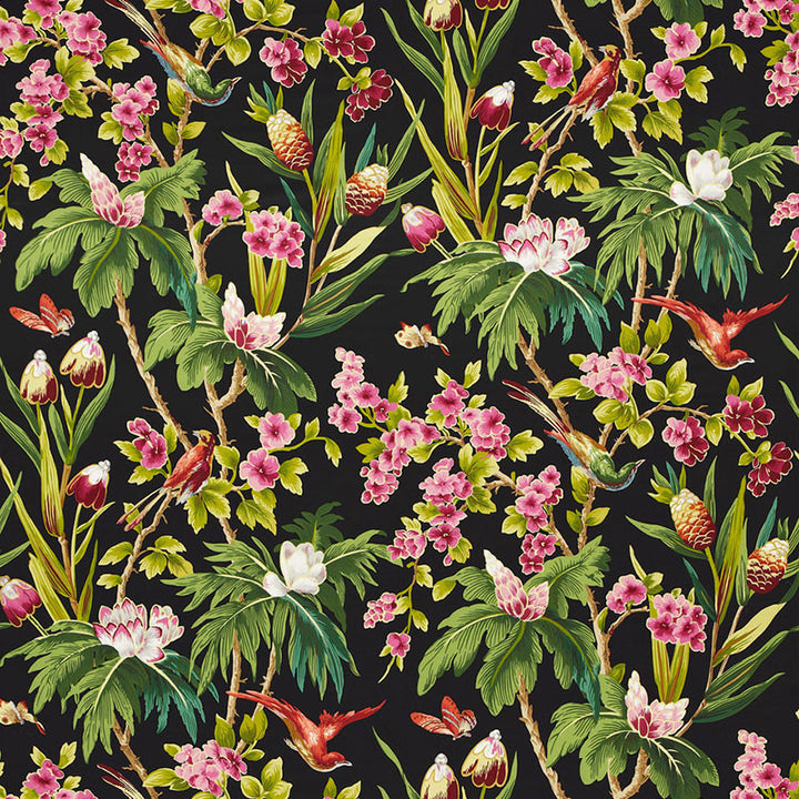Seychelles Noir 175700 by Schumacher Fabric TROPICANA COTTON 100% FRANCE </p><p>Repeat: Horizontal: 27" (69CM) and Vertical: 52 1/2" (133CM) 54 - Fabric Carolina -