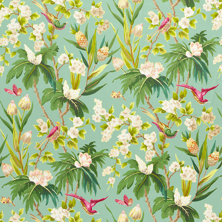 Seychelles Sea 175702 by Schumacher Designer Fabric PRINT HAPPY See Sample FRANCE - </p><p>Repeat: Horizontal: 27" (69CM) and Vertical: 52 1/2" (133CM) 54" WIDE (137CM) - Swanky Fabrics -