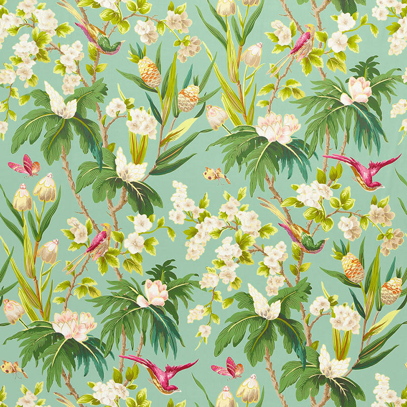 Seychelles Sea 175702 by Schumacher Designer Fabric PRINT HAPPY COTTON 100% FRANCE </p><p>Repeat: Horizontal: 27" (69CM) and Vertical: 52 1/2" (133CM) 54 - Swanky Fabrics -