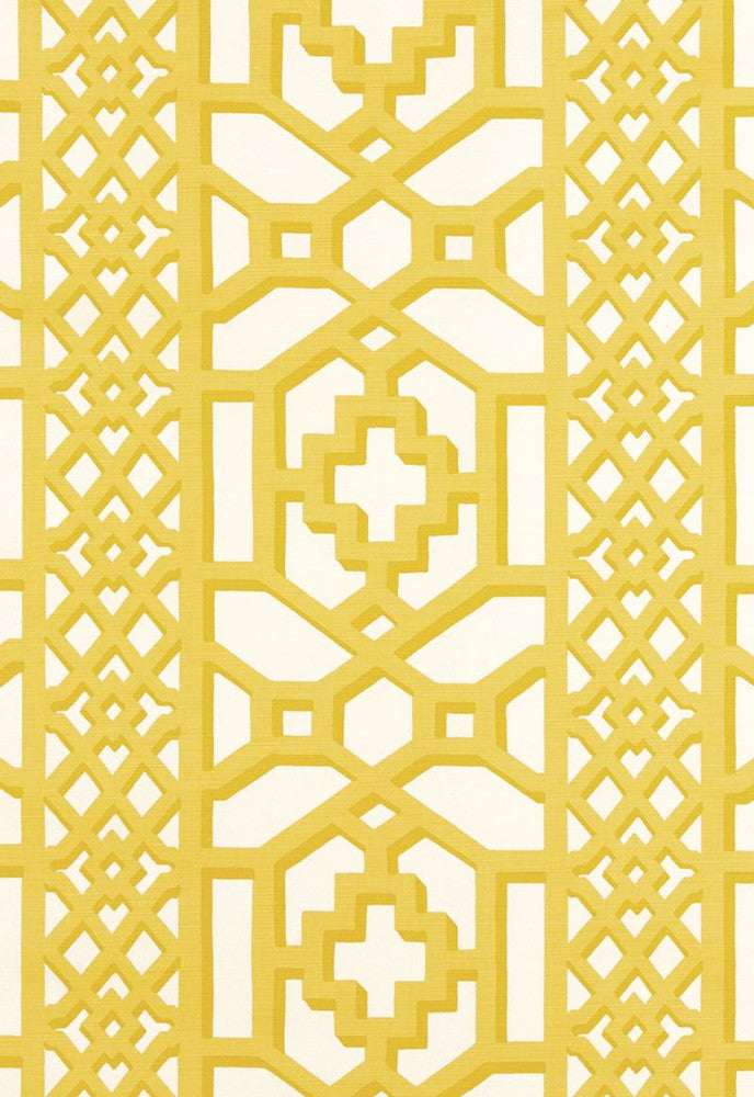 Zanzibar Trellis Matte Canary 175740 by Schumacher Fabric 125TH-ANNIVERSARY 55% Linen, 45% Cotton - Horizontal: 13.5 and Vertical: 12.5 54 - Fabric Carolina -