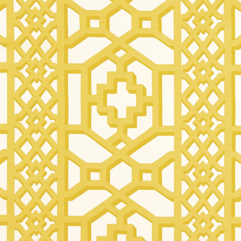 Zanzibar Trellis Matte Canary 175740 by Schumacher Designer Fabric 125TH ANNIVERSARY See Sample BELGIUM MEDIUM DUTY </p><p>Repeat: Horizontal: 13 1/2" (34CM) and Vertical: 12 1/2" (32CM) 54" WIDE (137CM) - Swanky Fabrics -