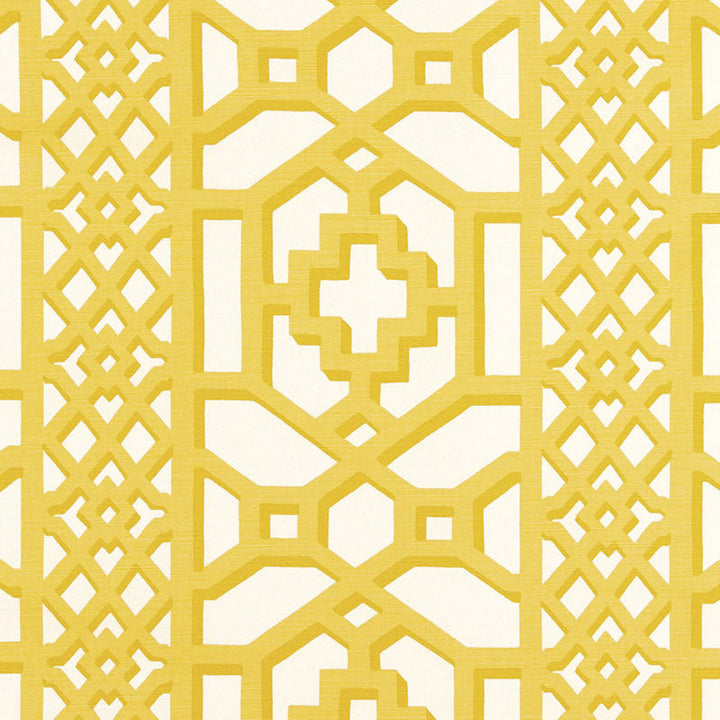 Zanzibar Trellis Matte Canary 175740 by Schumacher Designer Fabric 125TH ANNIVERSARY LINEN 55% COTTON 45% BELGIUM </p><p>Repeat: Horizontal: 13 1/2" (34CM) and Vertical: 12 1/2" (32CM) 54 - Swanky Fabrics -