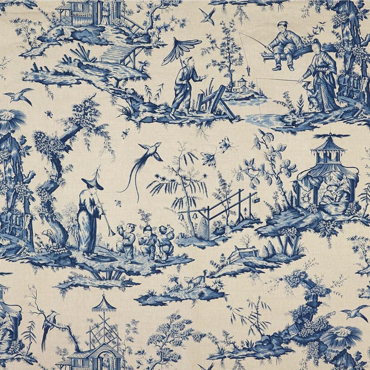 Shengyou Toile Indigo 175800 by Schumacher Fabric Schumacher-Classics 57% Linen, 43% Cotton - Horizontal: 44 and Vertical: 47 44 - Fabric Carolina -