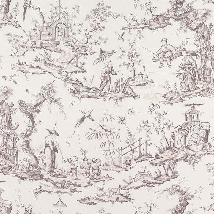 Shengyou Toile Driftwood 175802 by Schumacher Designer Fabric SCHUMACHER CLASSICS See Sample FRANCE MEDIUM DUTY </p><p>Repeat: Horizontal: 44" (112CM) and Vertical: 47" (119CM) 44" WIDE (112CM) - Swanky Fabrics -