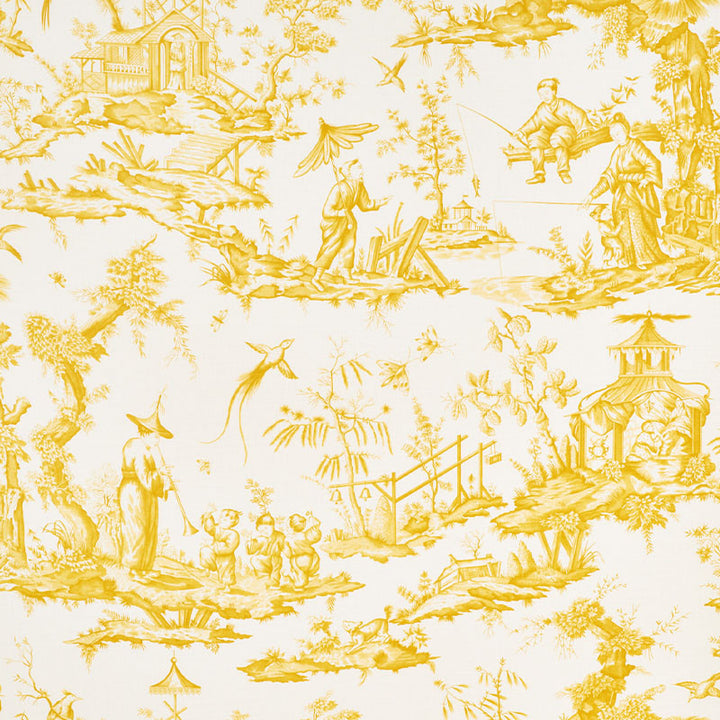 Shengyou Toile Yellow 175805 by Schumacher Fabric REVISIT OF POPULAR PATTERNS LINEN 57% COTTON 43% FRANCE MARTINDALE 15,000 </p><p>Repeat: Horizontal: 44" (112CM) and Vertical: 47" (119CM) 44 - Fabric Carolina -