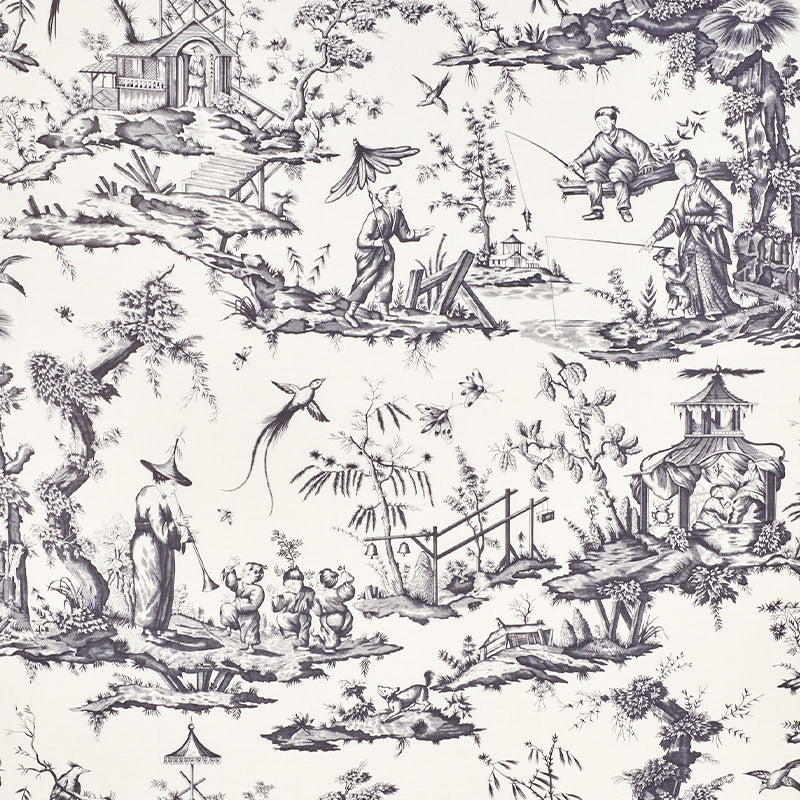 Shengyou Toile Black 175806 by Schumacher Fabric Schumacher Fabric Shengyou Toile Black 175806Fabric LINEN 57% FRANCE </p><p>Repeat: H: HORZ. 44" (112CM) , V: VERT. 47" (119CM) 44 - Fabric Carolina -