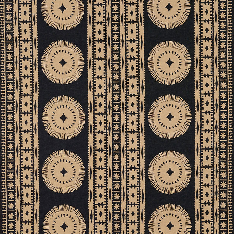 Bora Bora Print Lava Black 175840 by Schumacher Fabric TRIBAL CHIC See Sample INDIA - </p><p>Repeat: Horizontal: 52" (132CM) and Vertical: 24 1/2" (62CM) 52 3/8" WIDE (133 CM) - Fabric Carolina -