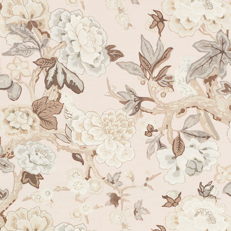 Bermuda Blossoms Blush 175874 by Schumacher Fabric Your-New-Favorites 90% Linen, 10% Nylon Martindale 20,000 Horizontal: 27.125 and Vertical: 25.625 54.25 - Fabric Carolina -