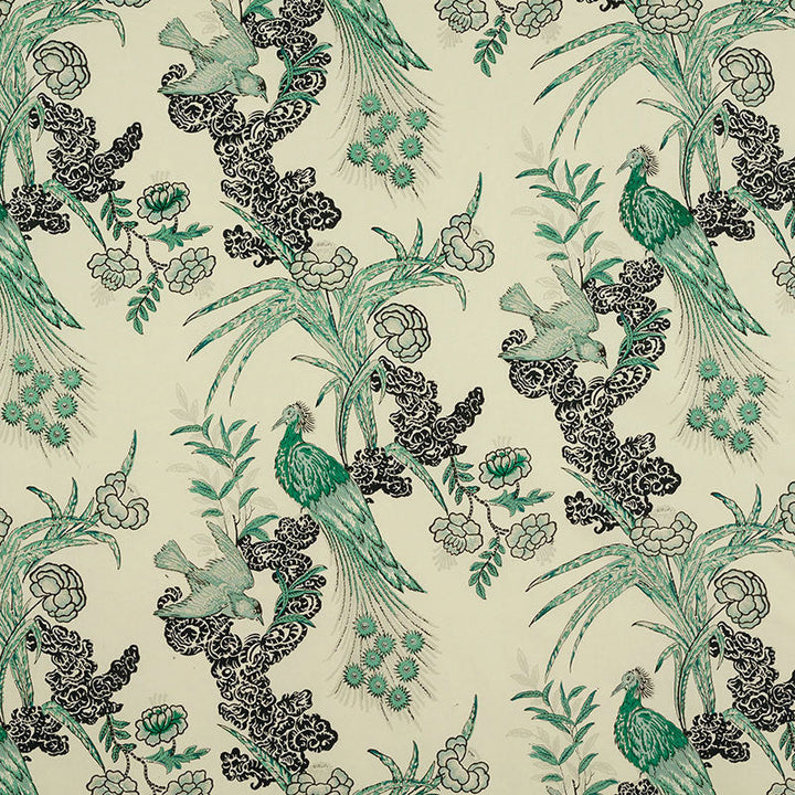 Peacock Emerald 175911 by Schumacher Designer Fabric MILES REDD See Sample THAILAND LIGHT DUTY </p><p>Repeat: Horizontal: 17 1/2" (44CM) and Vertical: 26" (66CM) 52 7/8" (134CM) - Swanky Fabrics -