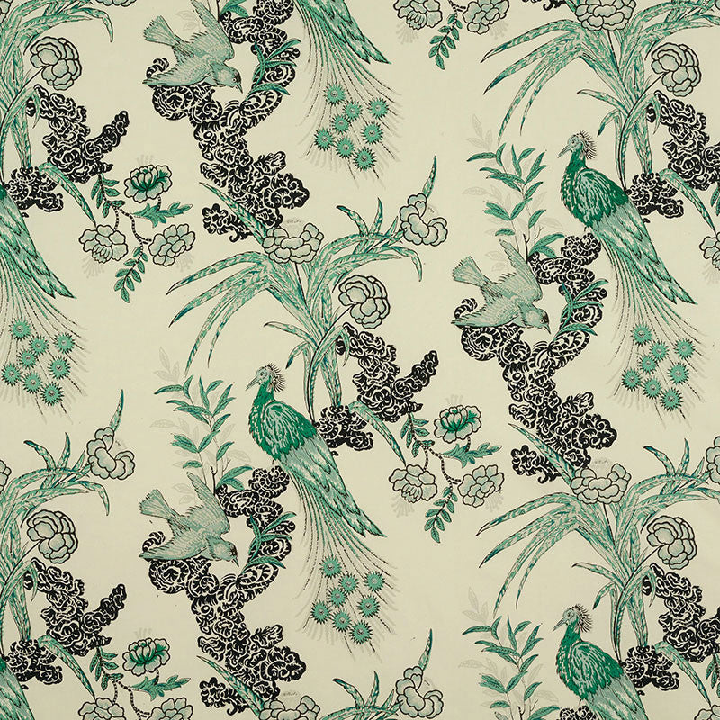 Peacock Emerald 175911 by Schumacher Designer Fabric MILES REDD COTTON 100% THAILAND </p><p>Repeat: Horizontal: 17 1/2" (44CM) and Vertical: 26" (66CM) 52.875 - Swanky Fabrics -