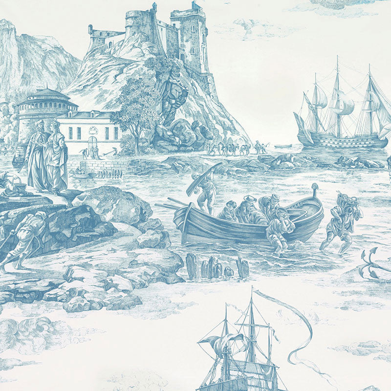 Marine Toile Delft 176160 by Schumacher Designer Fabric MARINE TOILE See Sample SWITZERLAND MEDIUM DUTY </p><p>Repeat: Horizontal: 38" (97CM) and Vertical: 75" (191CM) 53" (135CM) - Swanky Fabrics -