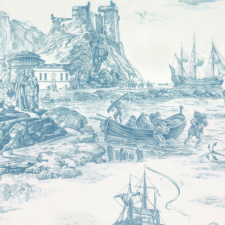 Marine Toile Delft 176160 by Schumacher Designer Fabric MARINE TOILE See Sample SWITZERLAND MEDIUM DUTY </p><p>Repeat: Horizontal: 38" (97CM) and Vertical: 75" (191CM) 53" (135CM) - Swanky Fabrics -