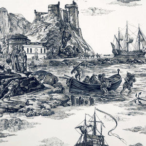Marine Toile Black 176162 by Schumacher Fabric
