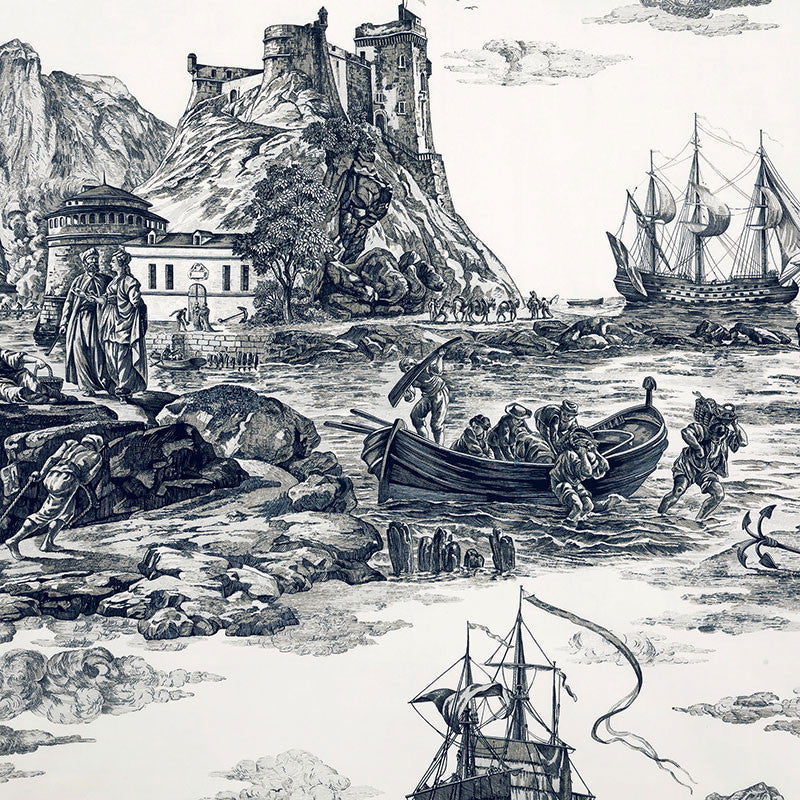 Marine Toile Black 176162 by Schumacher Fabric MARINE TOILE See Sample SWITZERLAND MEDIUM DUTY </p><p>Repeat: Horizontal: 38" (97CM) and Vertical: 75" (191CM) 53" (135CM) - Fabric Carolina -