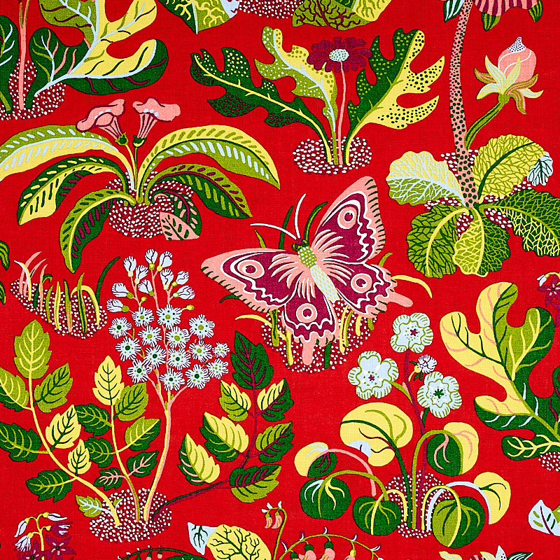 Exotic Butterfly Red 176180 by Schumacher Fabric Good Vibrations LINEN 100% UNITED KINGDOM </p><p>Repeat: Horizontal: 26 1/2" (67CM) and Vertical: 31" (79CM) 54.5 - Fabric Carolina -