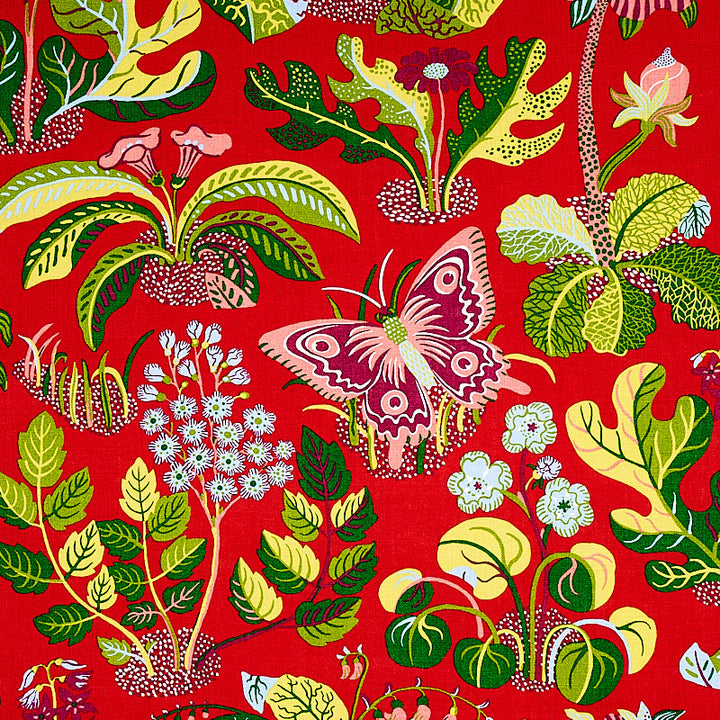 Exotic Butterfly Red 176180 by Schumacher Fabric Good Vibrations LINEN 100% UNITED KINGDOM </p><p>Repeat: Horizontal: 26 1/2" (67CM) and Vertical: 31" (79CM) 54.5 - Fabric Carolina -