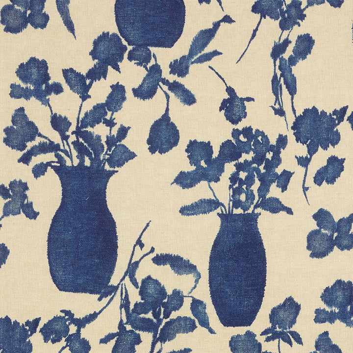 Hugo Floral Indigo 176241 by Schumacher Designer Fabric Good Vibrations JUTE 58% LINEN 42% ITALY MARTINDALE 10,000 </p><p>Repeat: Horizontal: 27" (69CM) and Vertical: 38" (97CM) 54.5 - Swanky Fabrics -