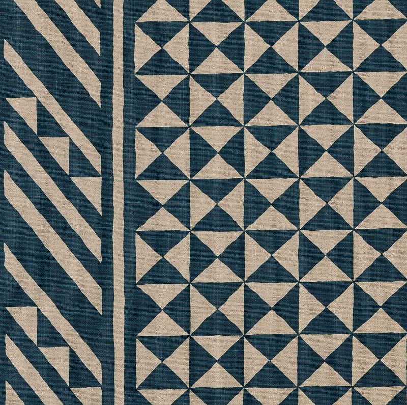 Nuba Indigo On Natural 176302 by Schumacher Fabric Tribal-Chic 100% Linen - Horizontal: 54 and Vertical: 32 54 - Fabric Carolina -